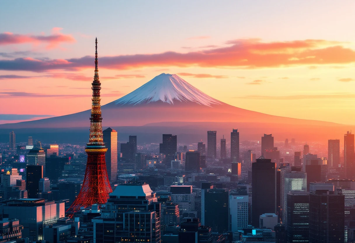 City skyline at dusk